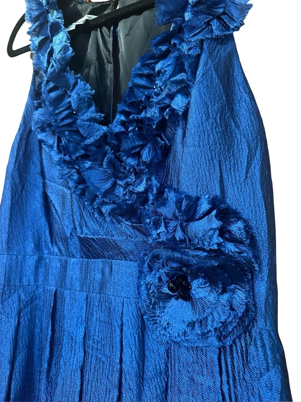 Kay Unger Blue V-Neck Floral Appliqué Vintage Autumn wedding guest Dress Size 12 - Picture 3 of 10